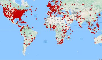 world gratitude map with red dots