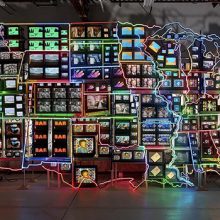 tons of screens stacked on each other