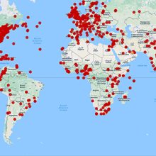 world gratitude map with red dots